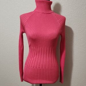 Pink Rose Vibrant Pink Ribbed Turtleneck Sweater